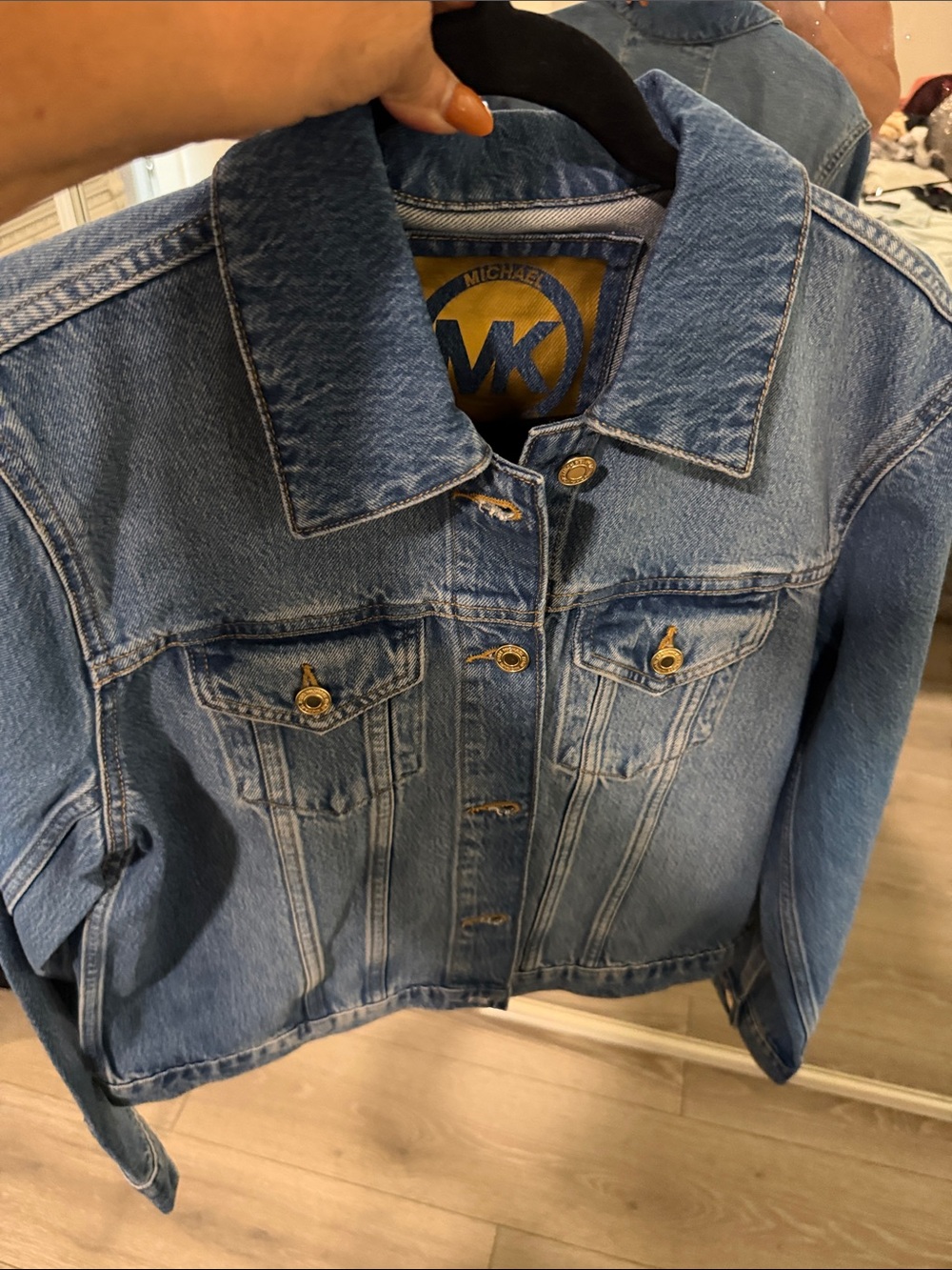 Michael Kors Light Blue Denim Trucker Jacket with Gold Hardware